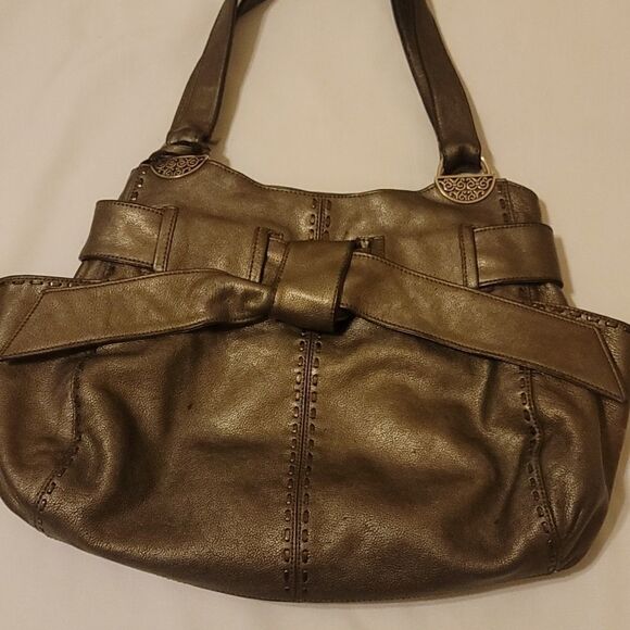 Brighton Cleo Bow Large Pewter Leather  Satchel - Picture 1 of 10